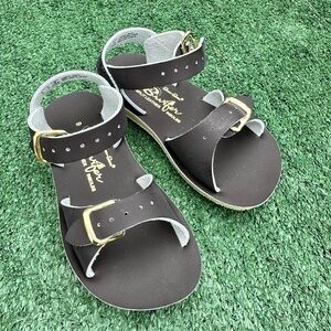 Salt Water Sandals by Hoy Dark Brown Kids Sandals with Gold Buckles
